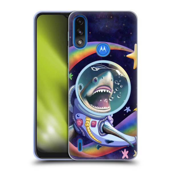 Carla Morrow Rainbow Animals Shark & Fish In Space Soft Gel Case for Motorola Moto E7 Power / Moto E7i Power