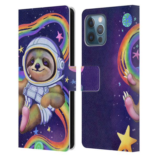 Carla Morrow Rainbow Animals Sloth Wearing A Space Suit Leather Book Wallet Case Cover For Apple iPhone 12 Pro Max