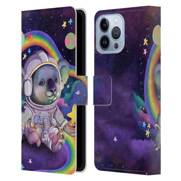 Carla Morrow Rainbow Animals Koala In Space Leather Book Wallet Case Cover For Apple iPhone 13 Pro Max