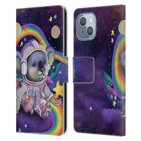 Carla Morrow Rainbow Animals Koala In Space Leather Book Wallet Case Cover For Apple iPhone 14