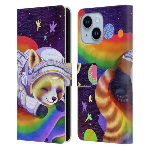 Carla Morrow Rainbow Animals Red Panda Sleeping Leather Book Wallet Case Cover For Apple iPhone 14 Plus