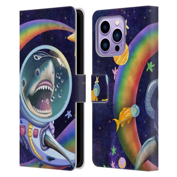 Carla Morrow Rainbow Animals Shark & Fish In Space Leather Book Wallet Case Cover For Apple iPhone 14 Pro Max
