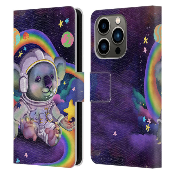 Carla Morrow Rainbow Animals Koala In Space Leather Book Wallet Case Cover For Apple iPhone 14 Pro