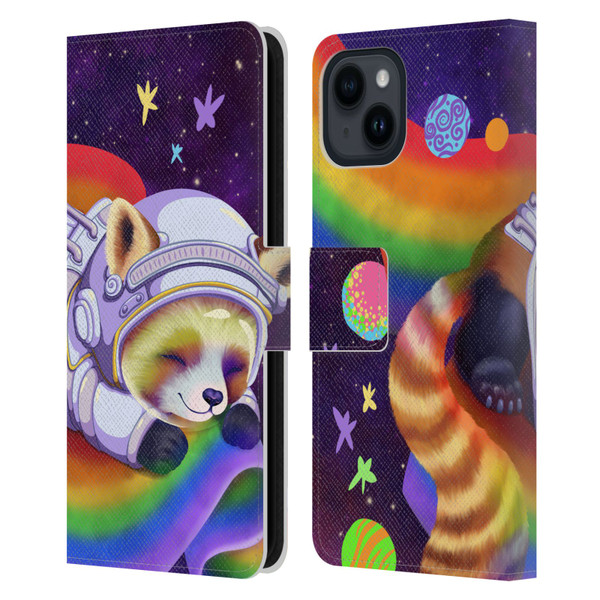Carla Morrow Rainbow Animals Red Panda Sleeping Leather Book Wallet Case Cover For Apple iPhone 15