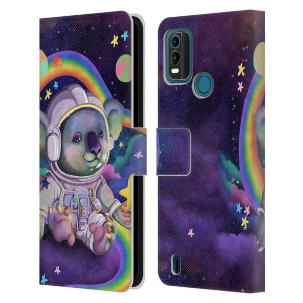 Carla Morrow Rainbow Animals Koala In Space Leather Book Wallet Case Cover For Nokia G11 Plus