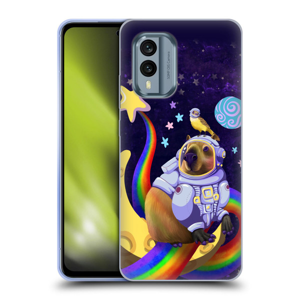 Carla Morrow Rainbow Animals Capybara Sitting On A Moon Soft Gel Case for Nokia X30