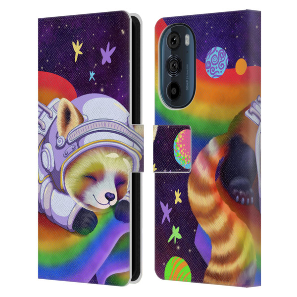 Carla Morrow Rainbow Animals Red Panda Sleeping Leather Book Wallet Case Cover For Motorola Edge 30