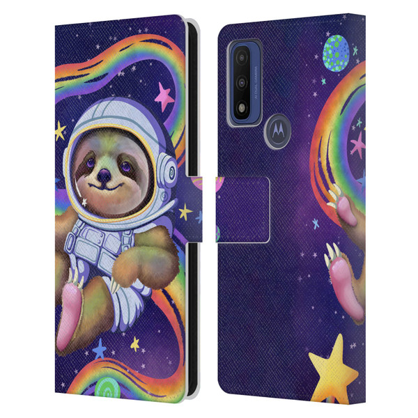 Carla Morrow Rainbow Animals Sloth Wearing A Space Suit Leather Book Wallet Case Cover For Motorola G Pure