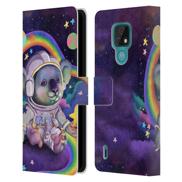 Carla Morrow Rainbow Animals Koala In Space Leather Book Wallet Case Cover For Motorola Moto E7