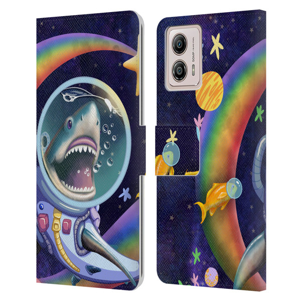 Carla Morrow Rainbow Animals Shark & Fish In Space Leather Book Wallet Case Cover For Motorola Moto G53 5G