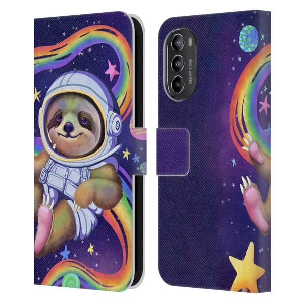 Carla Morrow Rainbow Animals Sloth Wearing A Space Suit Leather Book Wallet Case Cover For Motorola Moto G82 5G