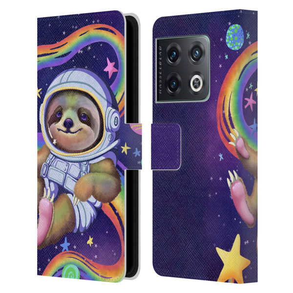 Carla Morrow Rainbow Animals Sloth Wearing A Space Suit Leather Book Wallet Case Cover For OnePlus 10 Pro