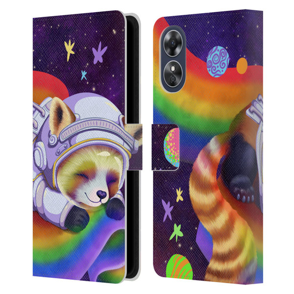 Carla Morrow Rainbow Animals Red Panda Sleeping Leather Book Wallet Case Cover For OPPO A17