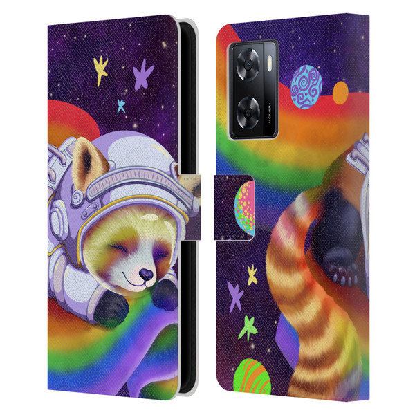Carla Morrow Rainbow Animals Red Panda Sleeping Leather Book Wallet Case Cover For OPPO A57s