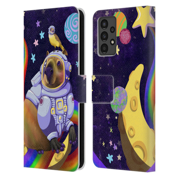Carla Morrow Rainbow Animals Capybara Sitting On A Moon Leather Book Wallet Case Cover For Samsung Galaxy A13 (2022)