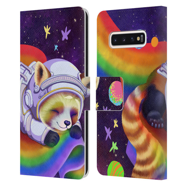Carla Morrow Rainbow Animals Red Panda Sleeping Leather Book Wallet Case Cover For Samsung Galaxy S10