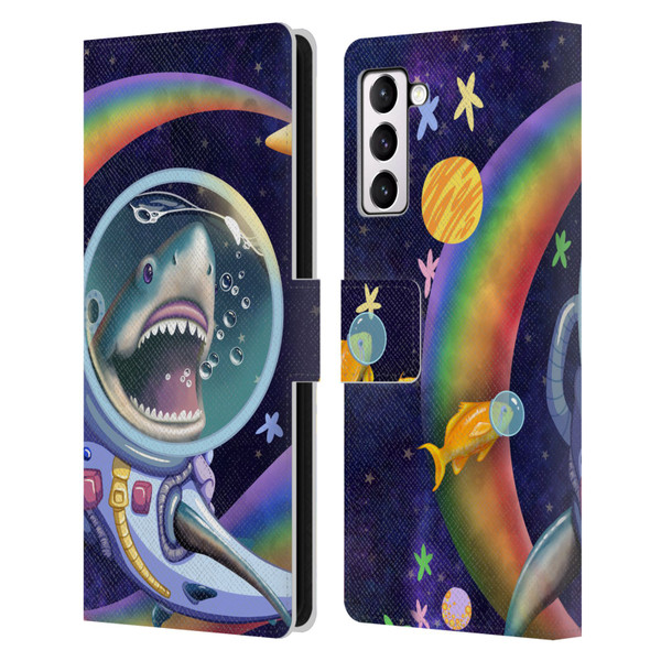 Carla Morrow Rainbow Animals Shark & Fish In Space Leather Book Wallet Case Cover For Samsung Galaxy S21+ 5G