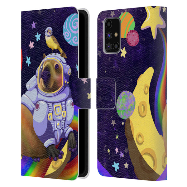 Carla Morrow Rainbow Animals Capybara Sitting On A Moon Leather Book Wallet Case Cover For Samsung Galaxy M31s (2020)
