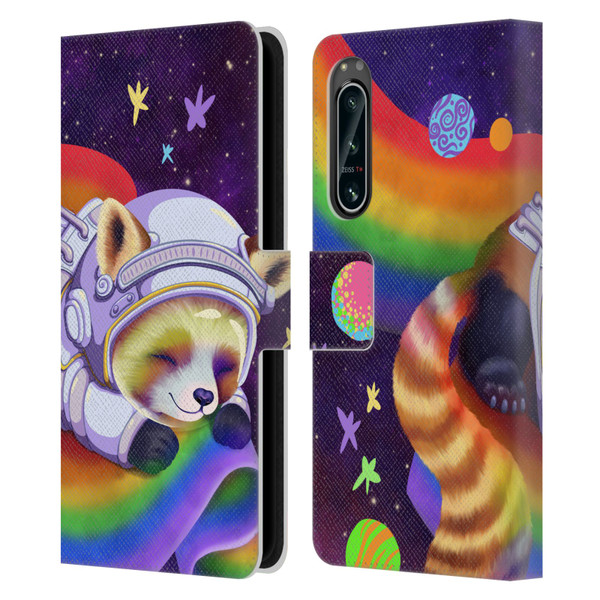 Carla Morrow Rainbow Animals Red Panda Sleeping Leather Book Wallet Case Cover For Sony Xperia 5 IV