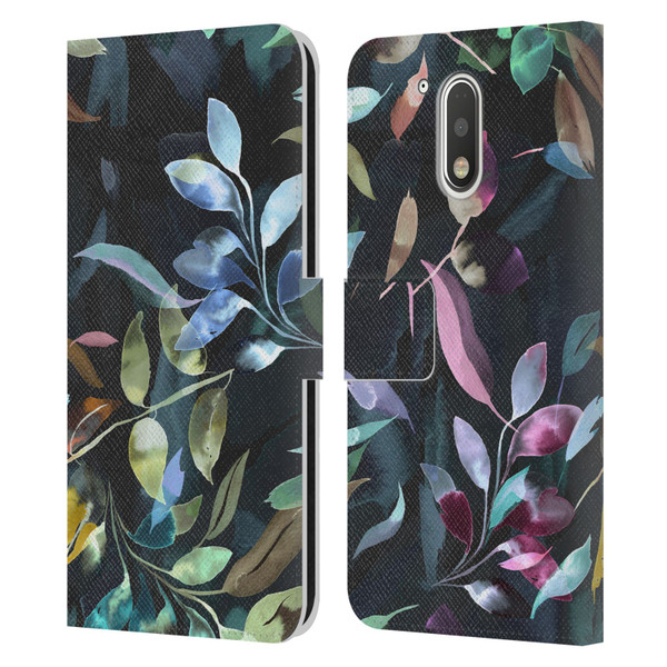 Ninola Botanical Patterns Watercolor Mystic Leaves Leather Book Wallet Case Cover For Motorola Moto G41