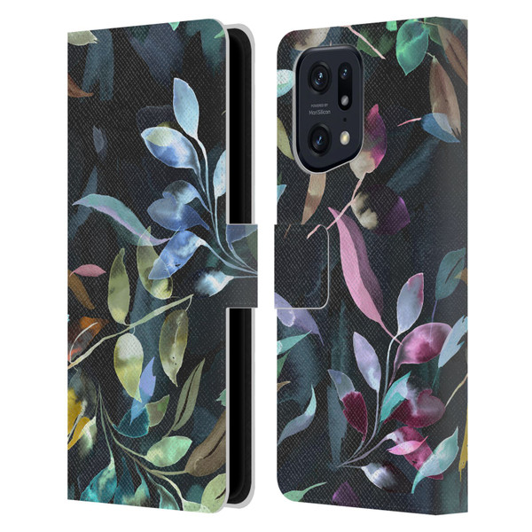 Ninola Botanical Patterns Watercolor Mystic Leaves Leather Book Wallet Case Cover For OPPO Find X5 Pro