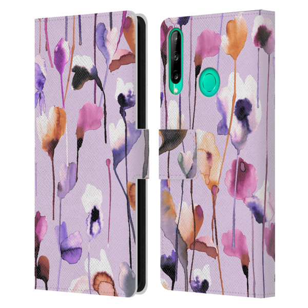 Ninola Lilac Floral Watery Flowers Purple Leather Book Wallet Case Cover For Huawei P40 lite E