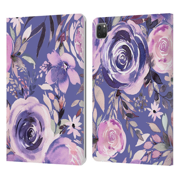 Ninola Lilac Floral Pastel Peony Roses Leather Book Wallet Case Cover For Apple iPad Pro 11 2020 / 2021 / 2022