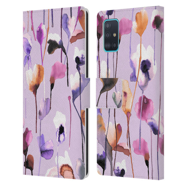 Ninola Lilac Floral Watery Flowers Purple Leather Book Wallet Case Cover For Samsung Galaxy A51 (2019)