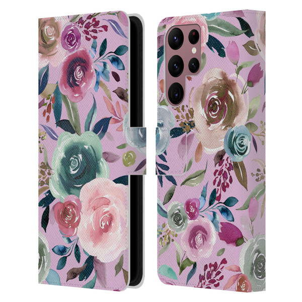 Ninola Lilac Floral Sweet Roses Leather Book Wallet Case Cover For Samsung Galaxy S22 Ultra 5G