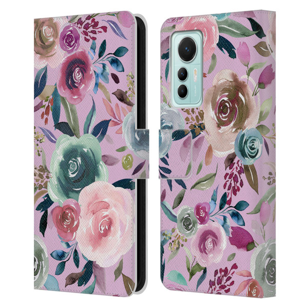Ninola Lilac Floral Sweet Roses Leather Book Wallet Case Cover For Xiaomi 12 Lite