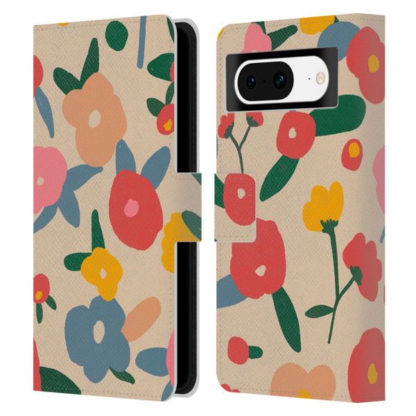 Ninola Nature Bold Scandi Flowers Leather Book Wallet Case Cover For Google Pixel 8