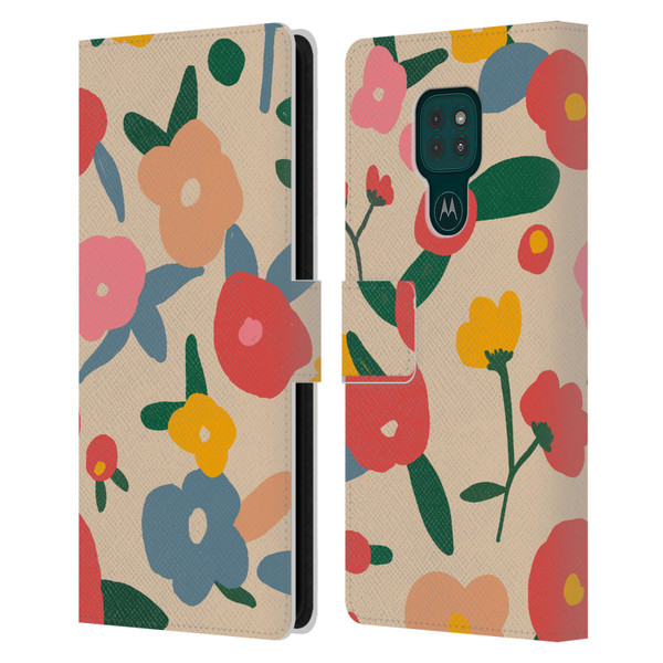 Ninola Nature Bold Scandi Flowers Leather Book Wallet Case Cover For Motorola Moto G9 Play
