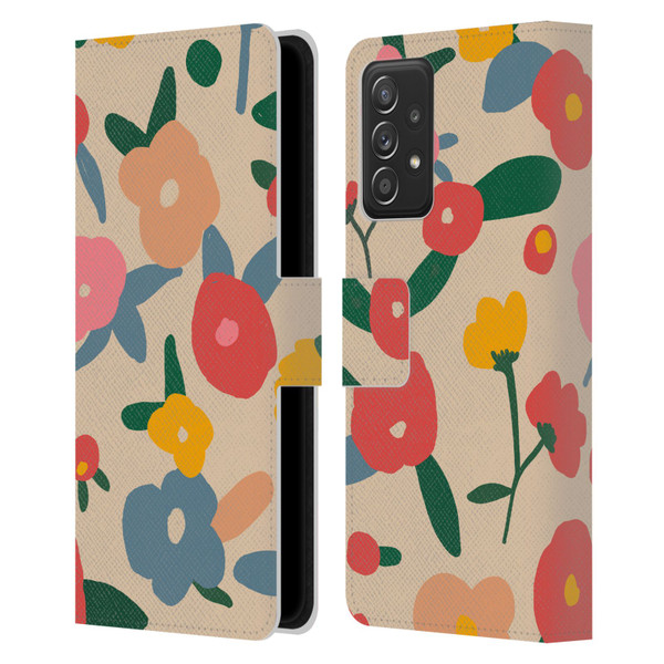 Ninola Nature Bold Scandi Flowers Leather Book Wallet Case Cover For Samsung Galaxy A52 / A52s / 5G (2021)