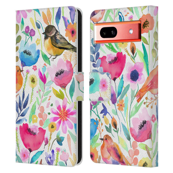 Ninola Summer Patterns Whimsical Birds Leather Book Wallet Case Cover For Google Pixel 7a