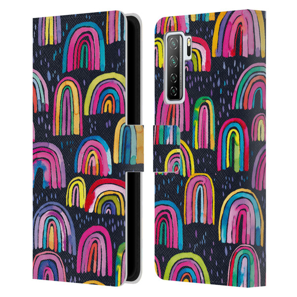 Ninola Summer Patterns Rainbows Navy Leather Book Wallet Case Cover For Huawei Nova 7 SE/P40 Lite 5G