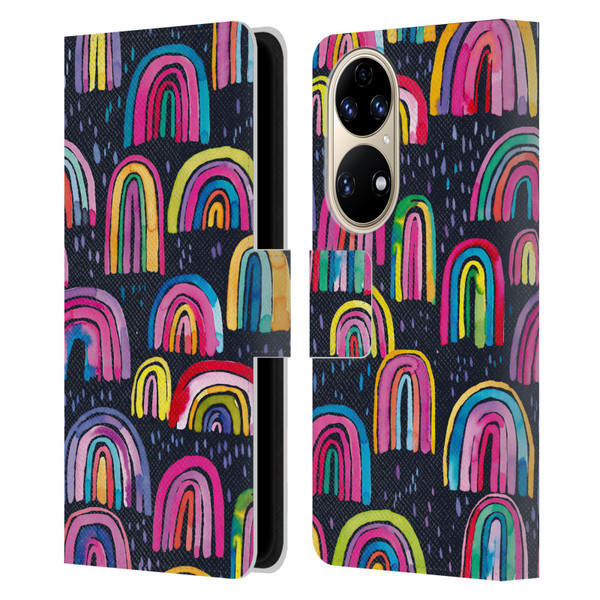 Ninola Summer Patterns Rainbows Navy Leather Book Wallet Case Cover For Huawei P50