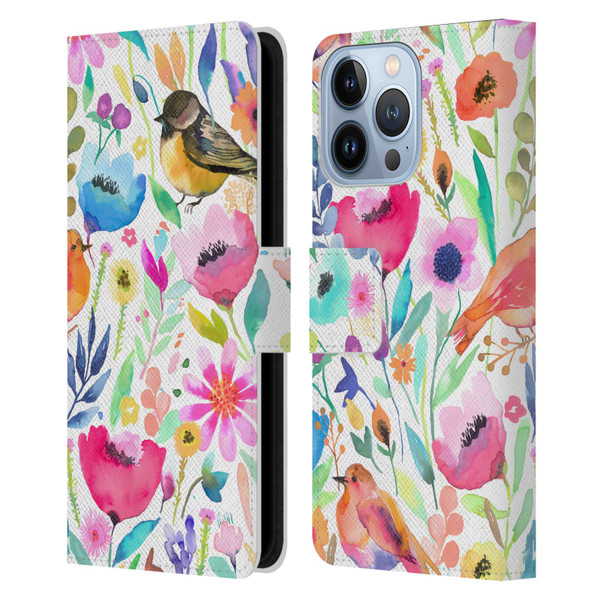 Ninola Summer Patterns Whimsical Birds Leather Book Wallet Case Cover For Apple iPhone 13 Pro