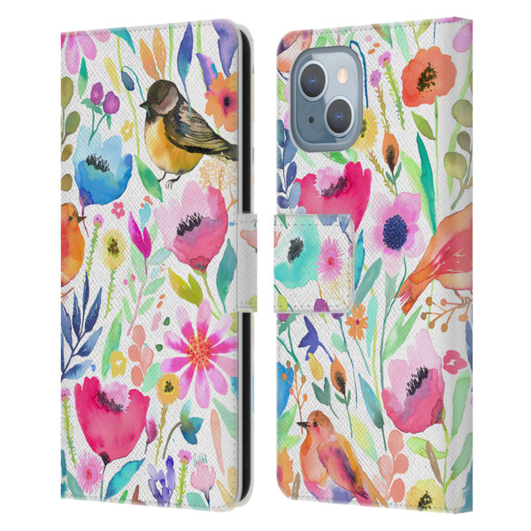 Ninola Summer Patterns Whimsical Birds Leather Book Wallet Case Cover For Apple iPhone 14