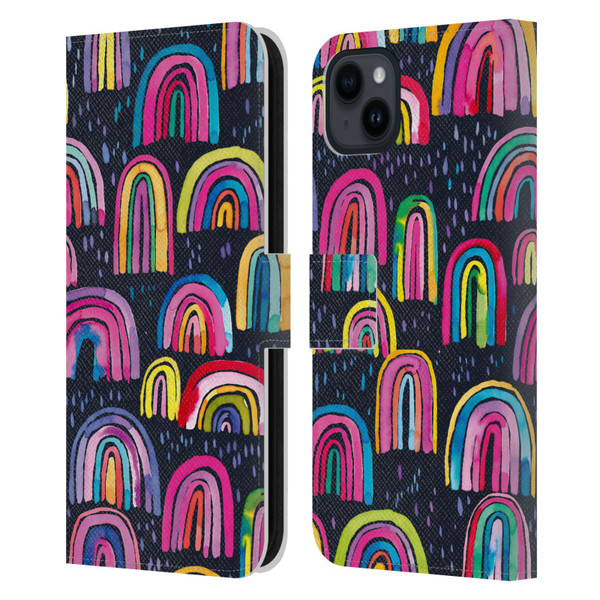 Ninola Summer Patterns Rainbows Navy Leather Book Wallet Case Cover For Apple iPhone 15 Plus