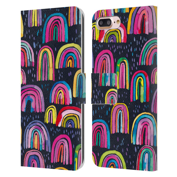 Ninola Summer Patterns Rainbows Navy Leather Book Wallet Case Cover For Apple iPhone 7 Plus / iPhone 8 Plus