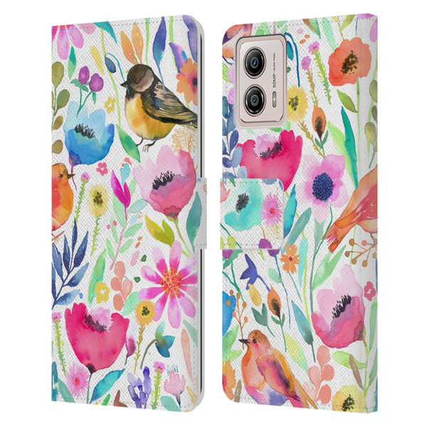 Ninola Summer Patterns Whimsical Birds Leather Book Wallet Case Cover For Motorola Moto G53 5G