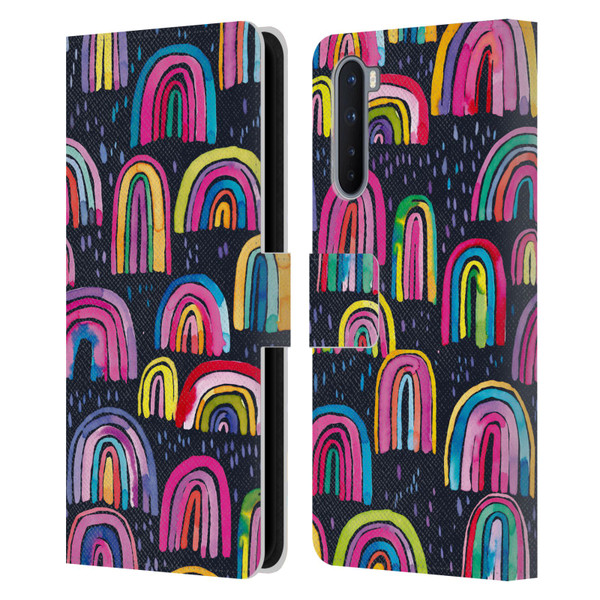 Ninola Summer Patterns Rainbows Navy Leather Book Wallet Case Cover For OnePlus Nord 5G