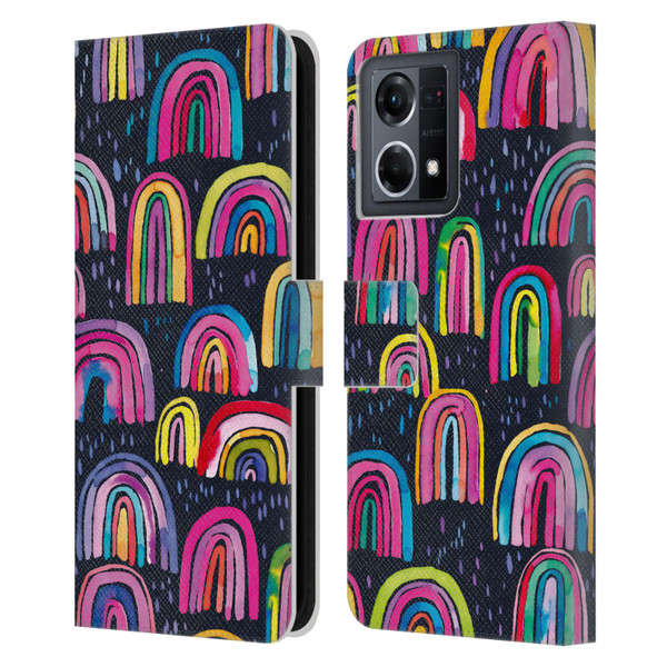 Ninola Summer Patterns Rainbows Navy Leather Book Wallet Case Cover For OPPO Reno8 4G