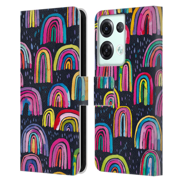 Ninola Summer Patterns Rainbows Navy Leather Book Wallet Case Cover For OPPO Reno8 Pro