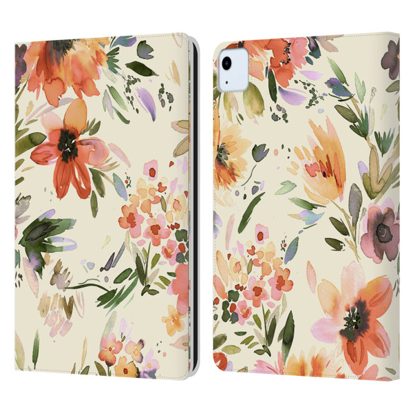 Ninola Spring Floral Painterly Flowers Leather Book Wallet Case Cover For Apple iPad Air 11 2020/2022/2024