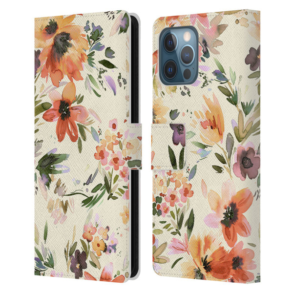 Ninola Spring Floral Painterly Flowers Leather Book Wallet Case Cover For Apple iPhone 12 Pro Max