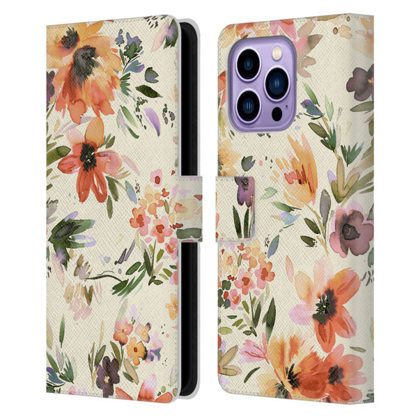 Ninola Spring Floral Painterly Flowers Leather Book Wallet Case Cover For Apple iPhone 14 Pro Max