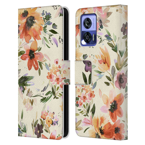 Ninola Spring Floral Painterly Flowers Leather Book Wallet Case Cover For Motorola Edge 30 Neo 5G