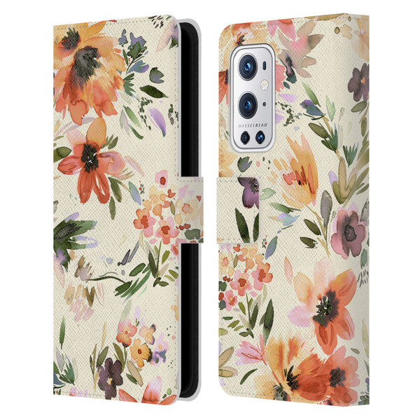 Ninola Spring Floral Painterly Flowers Leather Book Wallet Case Cover For OnePlus 9 Pro