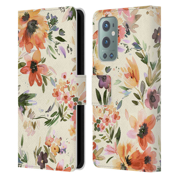 Ninola Spring Floral Painterly Flowers Leather Book Wallet Case Cover For OnePlus 9